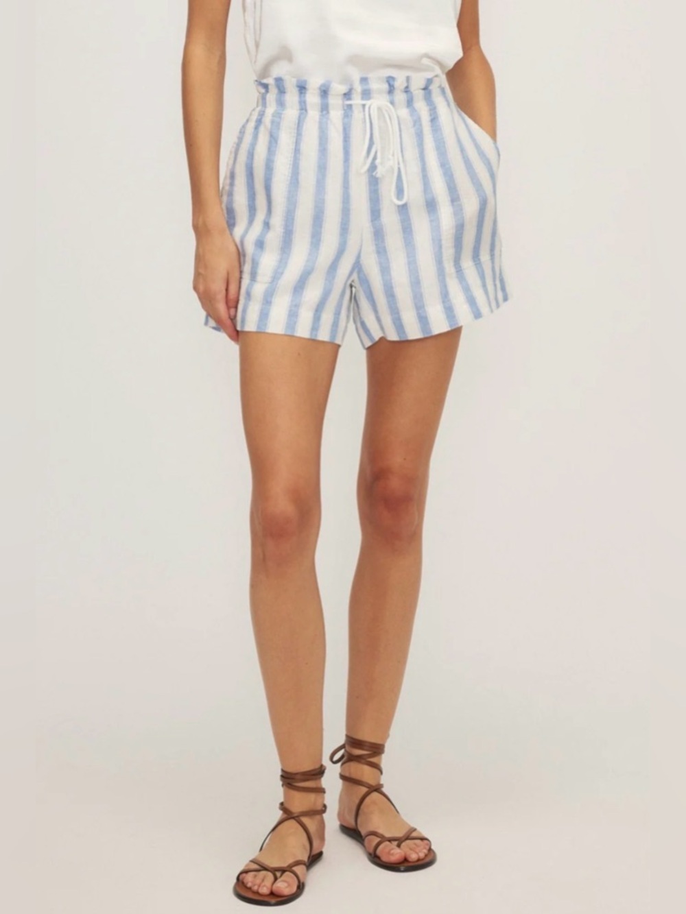 Melissa Nepton Blue White Stripe Linen Blend Shorts Coastal Beachy Summer M